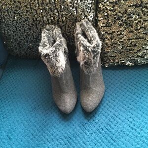 Gray Faux Fur Ankle Boots, cute! Never worn 8.5
